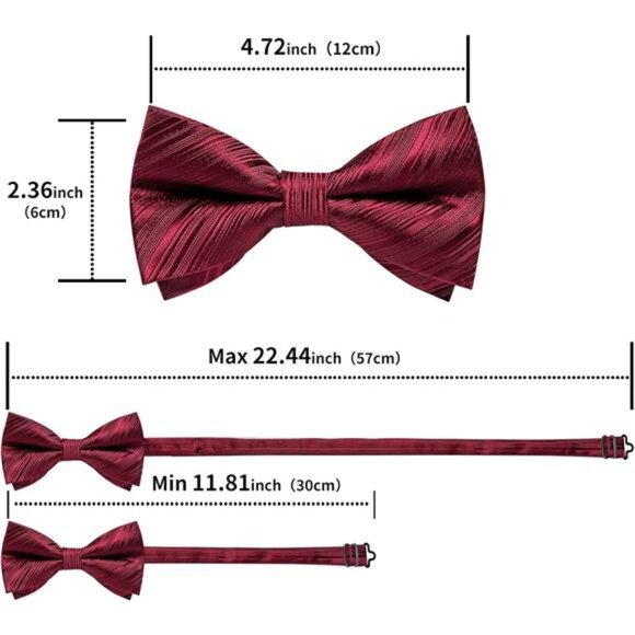 Pre-Tied Bow Ties for Men Burgundy Striped - Picture 7 of 7